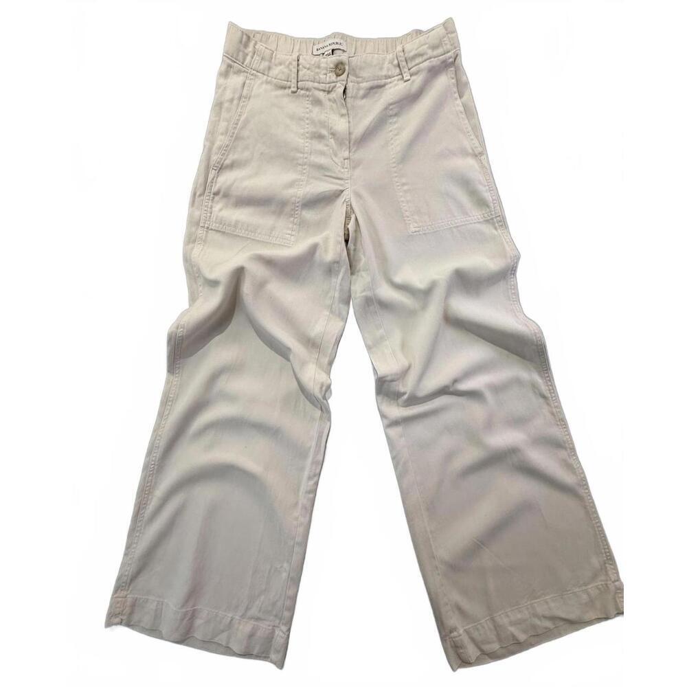 VTG Y2K Banana Republic Pants Women XS Ivory Wide Leg Utility Pockets Lyocell